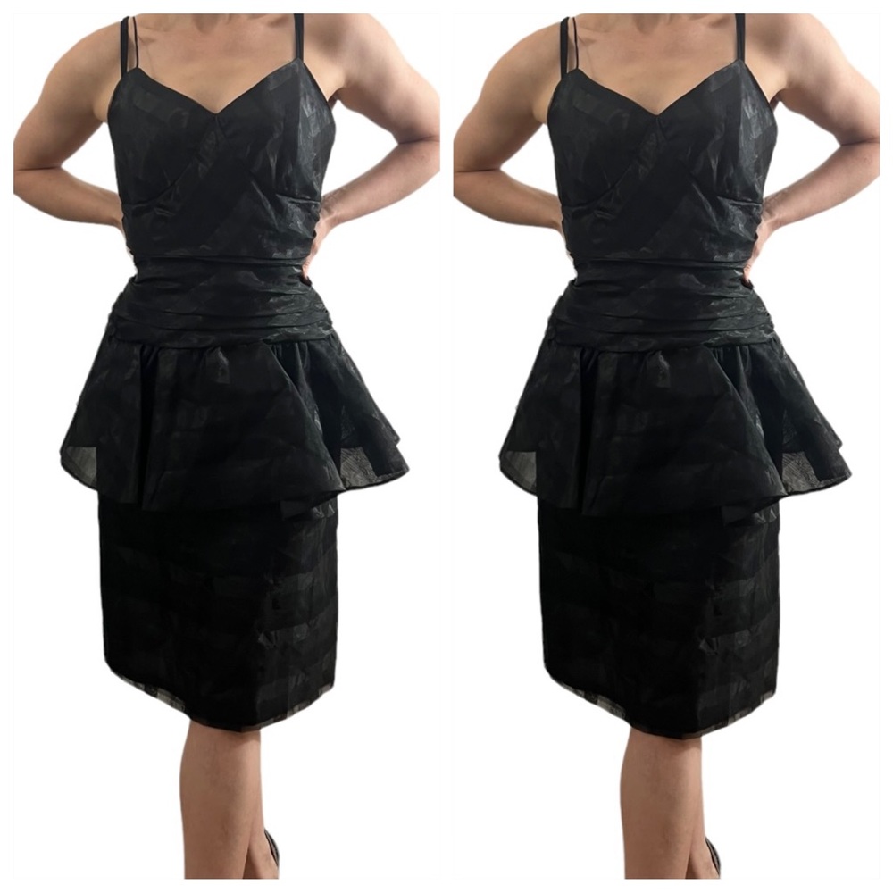 Gorgeous 1980’s Black Vintage Dress with Peplum Detail & Spaghetti Straps, Small - Picture 4 of 9